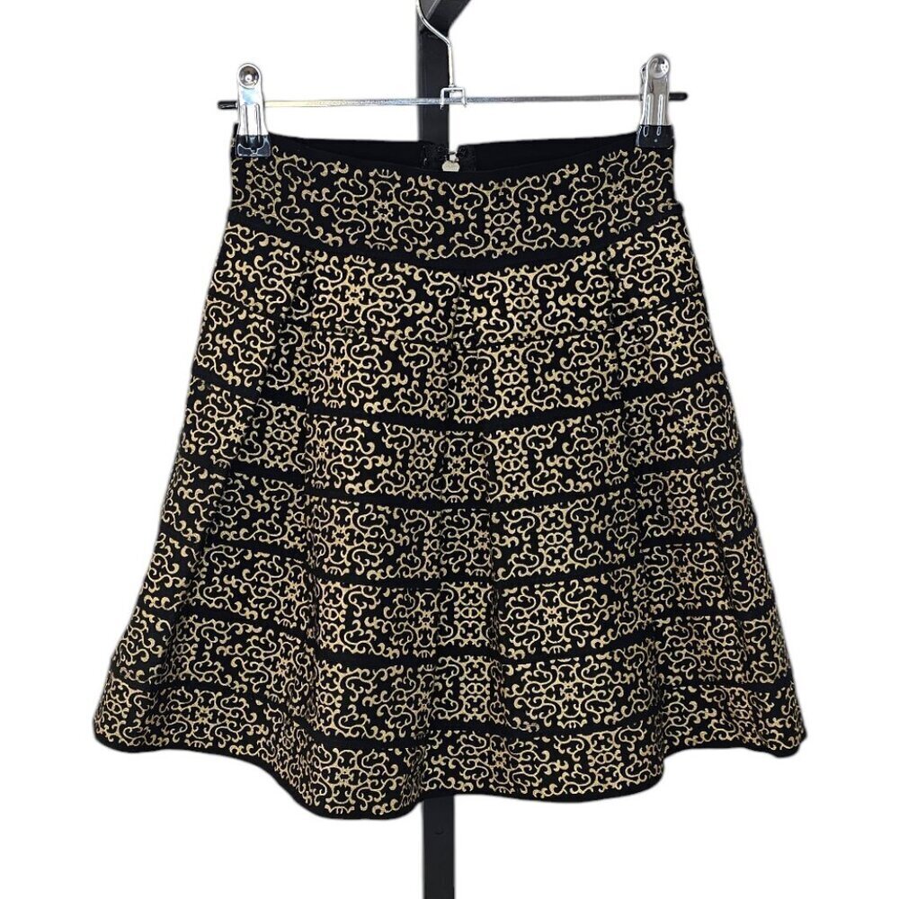 Guess Womens Bandage Mini Skirt, Gold, Black, Baroque, Size XS